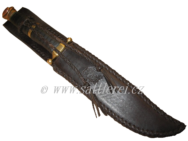 Sheath for knife braided by leather strap