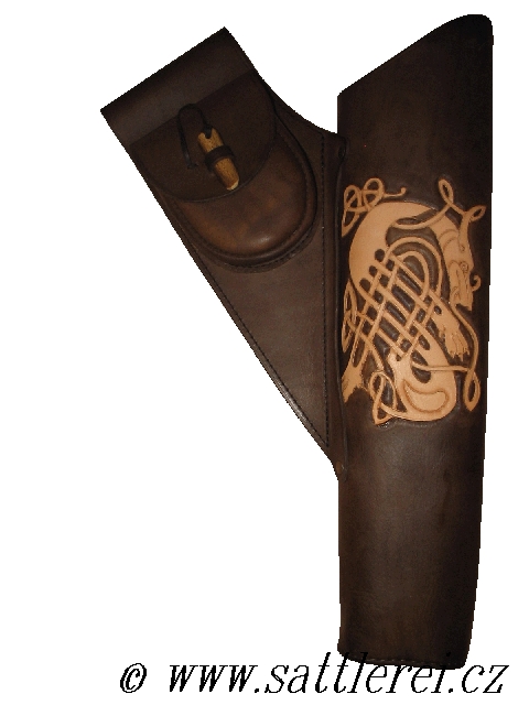 Pfeilköcher mit Motiv Bogenköcher ( mit zugeknöpfter Tasche aus Hirschgeweih) Befestigung am Gürtel.