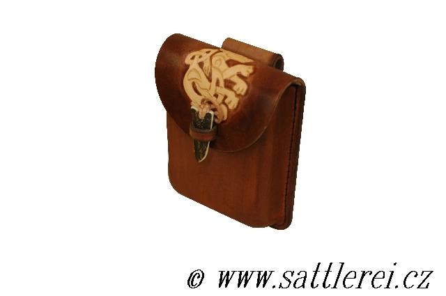 Medieval Pouch with early medieval motives hand trimmed leather
