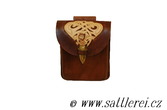 Medieval Pouch with early medieval motives hand trimmed leather