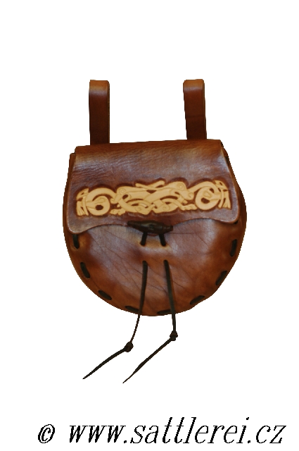 Historische Tasche die mit dem Motiven aus den frühen Mittelalter geschmückt ist